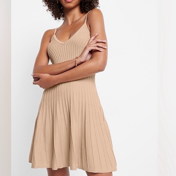 Express Tan Ribbed Dress - Picture 1 of 5
